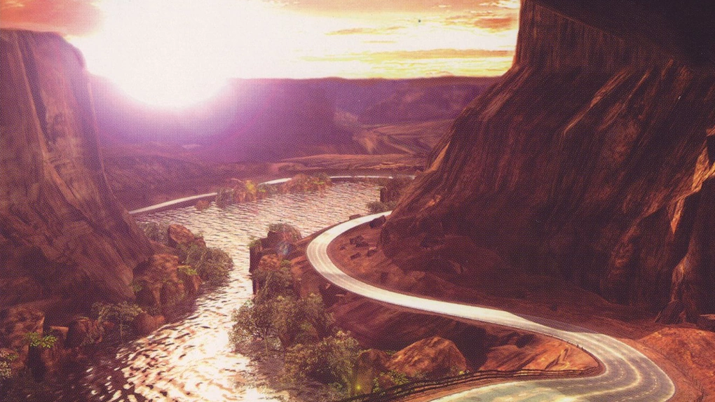 A beautiful winding road in front of a river, umber within a canyon.