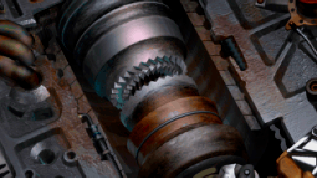 Two crown gears rear back before smashing into one another.